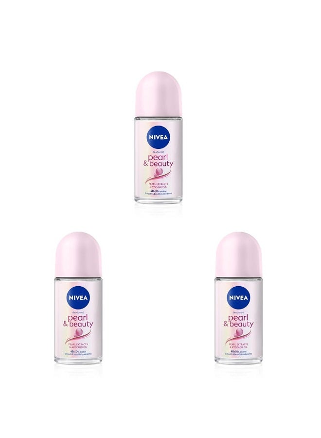 نيفيا بيرل آند بيوتي مزيل عرق رول أون 50 مل | بخلاصة اللؤلؤ وزيت الأفوكادو | لبشرة ناعمة وجميلة تحت الإبطين لمدة 48 ساعة | خالٍ من الكحول | للنساء (عبوة من 3 قطع) - Image 1